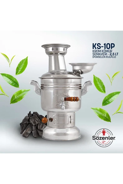 Porselen Kulplu 2,5 Litre Çelik Semaver Alüminyum Demlikli (TAŞIMA ÇANTALI)
