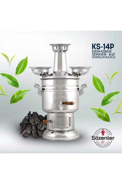 KS14 (6 LT) PORSELEN KULP KROM KÖMÜRLÜ ODUNLU SEMAVER TAŞIMA ÇANTALI HEDİYELİ