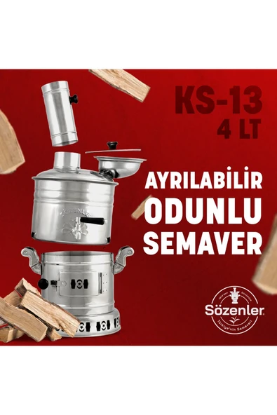 Khuzme Sz13 4 Litre Krom Çelik Ayrılır Odunlu Semaver - 2