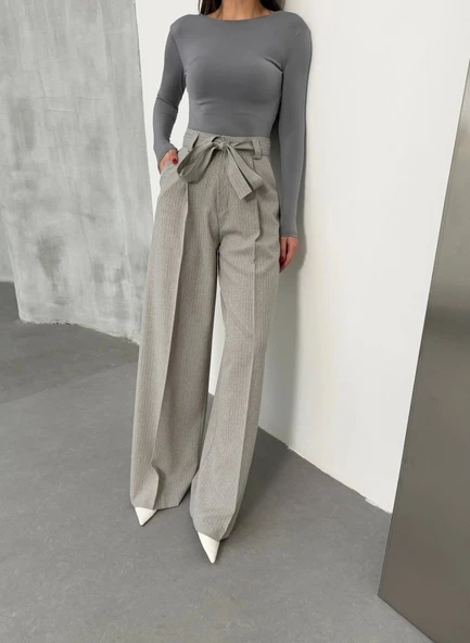 Sante Çi̇zgi̇li̇ Bel Kuşakli Palazzo Pantolon - 3