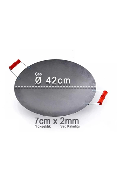 45 Cm Ahşap Saplı Et - Gözleme - Kavurma Saç Tava - 4