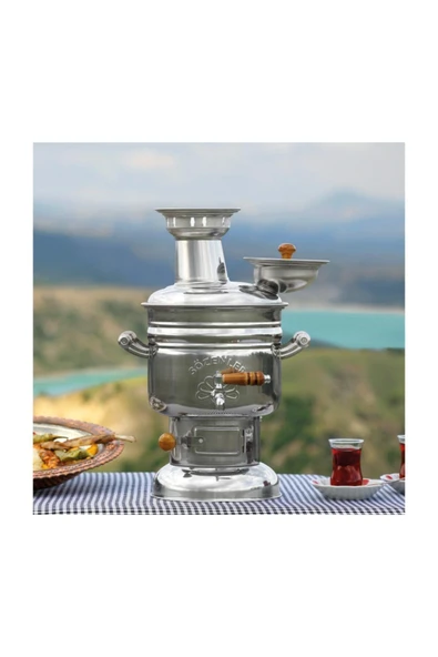 4 Litre-porselen Krom Kömürlü Semaver (porselen Kulp) Taşıma Çantası Hediyeli - 2