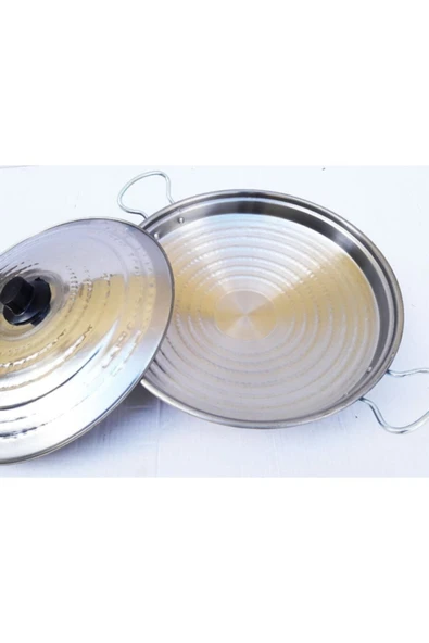 Krom Paslanmaz Kapaklı Kavurma Yemek Pişirme Sacı 40 Cm - 3