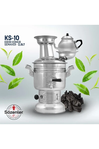 KS10 (2,5 LT) KROM KÖMÜRLÜ-ODUNLU DEMLİKLİ SEMAVER TAŞIMA ÇANTALI