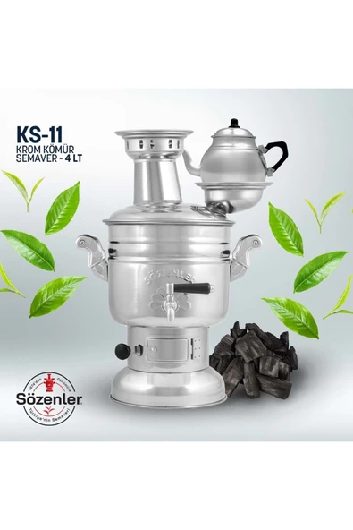 Taşıma Çantalı Demlikli 4,5 Lt Krom-Çelik Kömürlü Semaver (Kutulu ve Taşıma Çantalı)