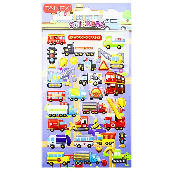 Tanex Kids Sticker Puffy Ulaşım Araçları Serisi 33 Parça (26155)