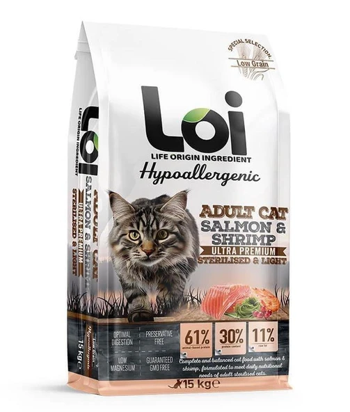 LOİ SOMON VE KARİDESLİ KISIR KEDİ MAMASI 15 KG ürün görseli