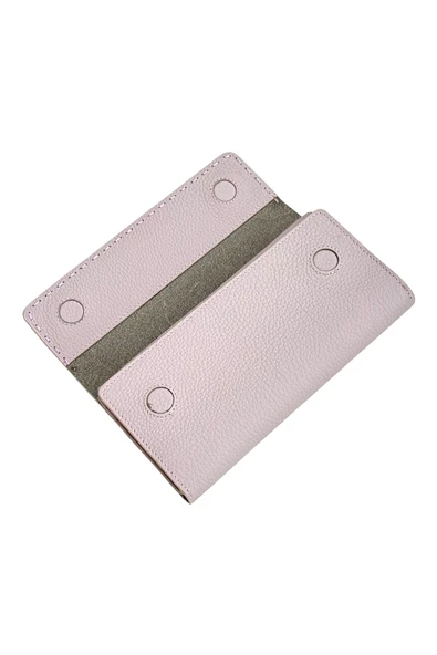 Lila %100 Hakiki Deri Dikiş Detaylı Gizli Mıknatıslı Kapaklı Özel Tasarım Kadın Cüzdan Portföy - Resim 2