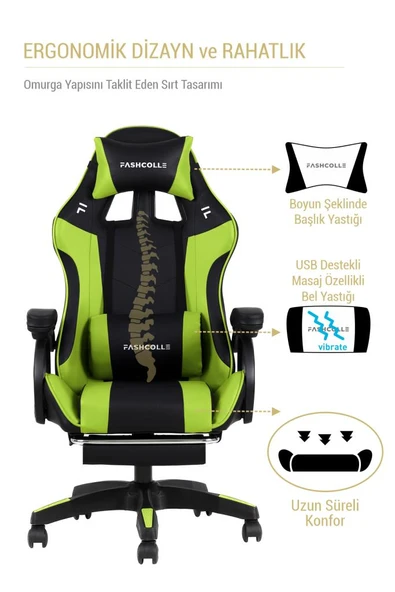 Fashcolle Dynamic Green Masajlı Oyuncu Koltuğu - 7