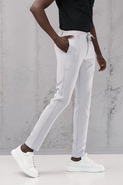 Beli Lastikli ve İplikli Armürlü Slimfit Pamuklu Likralı Jogger Pantolon - 2