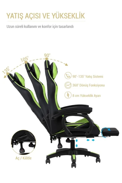 Fashcolle Dynamic Green Masajlı Oyuncu Koltuğu - 6