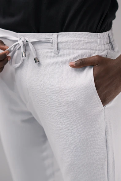 Beli Lastikli ve İplikli Armürlü Slimfit Pamuklu Likralı Jogger Pantolon - 4