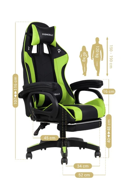 Fashcolle Dynamic Green Masajlı Oyuncu Koltuğu - 5