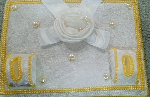 Söz Nişan Tepsisi Ahşap kadife kaplama yüzüklük kare beyaz/ gold