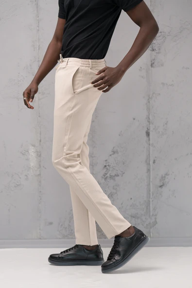 Beli Lastikli ve İplikli Armürlü Slimfit Pamuklu Likralı Jogger Pantolon - 8