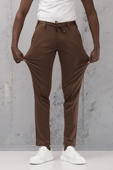 Beli Lastikli ve İplikli Rayon Kumaş Regular Fit Likralı Jogger Pantolon - 2