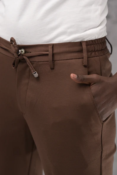 Beli Lastikli ve İplikli Rayon Kumaş Regular Fit Likralı Jogger Pantolon - 6