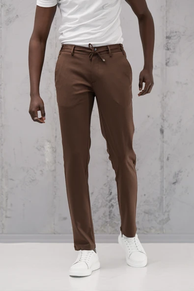 Beli Lastikli ve İplikli Rayon Kumaş Regular Fit Likralı Jogger Pantolon - 3