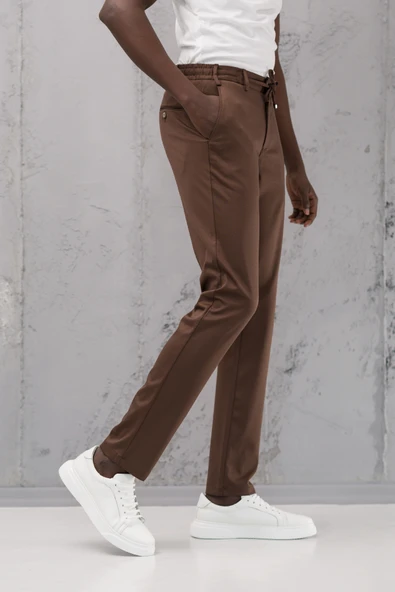 Beli Lastikli ve İplikli Rayon Kumaş Regular Fit Likralı Jogger Pantolon - 4