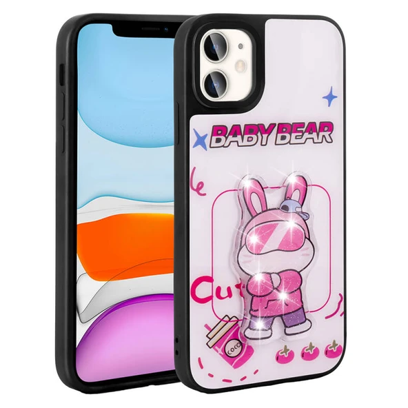 iPhone 11 Kılıf Kabartma Parlak Figürlü Şık Anylove Premium Silikon Kapak