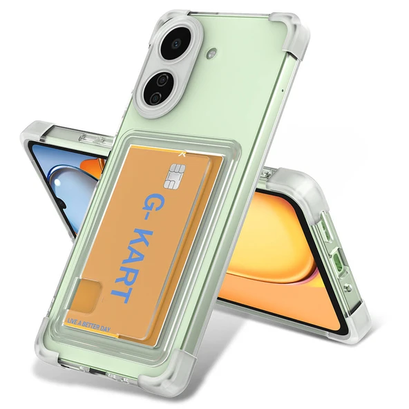Poco C65 Köşe Korumalı ve Kart Bölmeli PocketCase Şeffaf Silikon Kapak