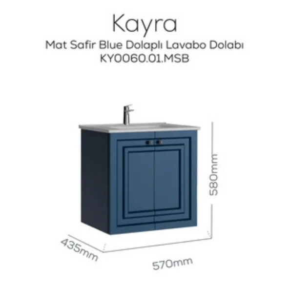 Kayra Lavabo Dolabı Kapaklı Mat Safire Blue - 2