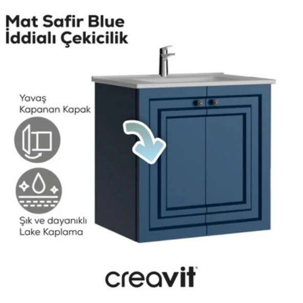 Kayra Lavabo Dolabı Kapaklı Mat Safire Blue - 4