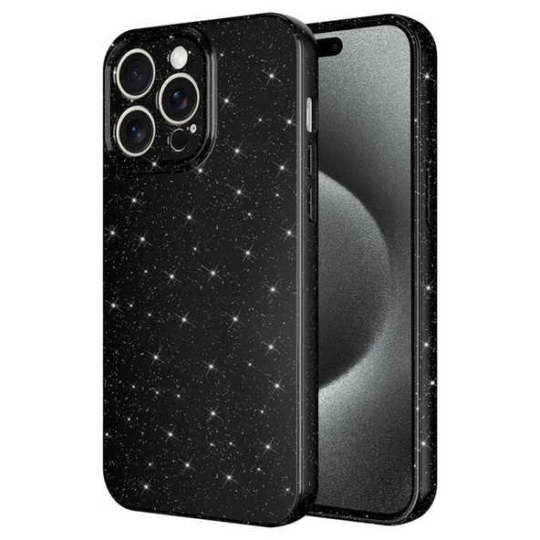 iPhone 15 Pro Max Kılıf Parlak Simli ve Kamera Korumalı Spoty Silikon Kapak