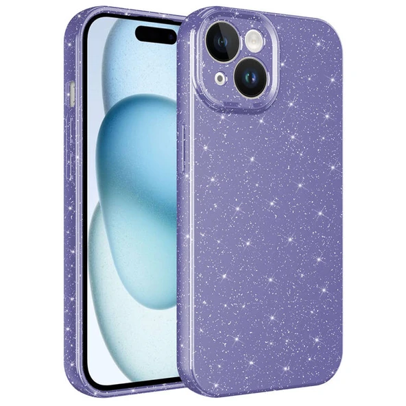 iPhone 15 Plus Kılıf Parlak Simli ve Kamera Korumalı Spoty Silikon Kapak