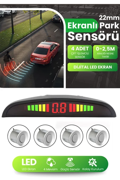 22 Mm Dijital Ekranlı Gri Araç Park Sensörü Ses Ikazlı Sensör Göz