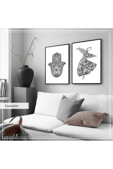 Metal Çerçeveli Gerçek Camlı Tablo Semazen 2 liSet