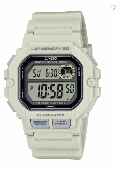 Casio WS-1400H-8AVDF Quartz Dijital Silikon Krem 10 ATM 45 mm Erkek Kol Saati