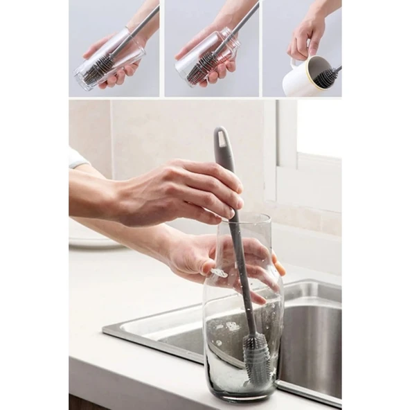 Rabadon Silikon Fırça Matara Biberon Emzik Temizleyici Kavanoz Termos Suluk Yağ Şişe Temizleme Fırçası ürün görseli 1