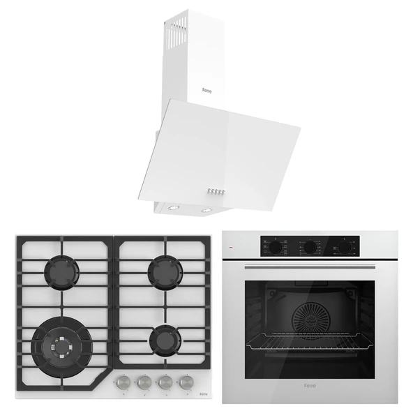 Ferre Flowart NT Asimetrik Seriisi 3'lü Beyaz Ankastre Set ( QBL62CB-NT026-D087 )