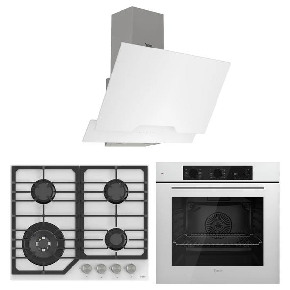 Ferre Flowart NT Asimetrik Seriisi 3'lü Beyaz Ankastre Set ( QBL62CB-NT026-D064 ) ürün görseli