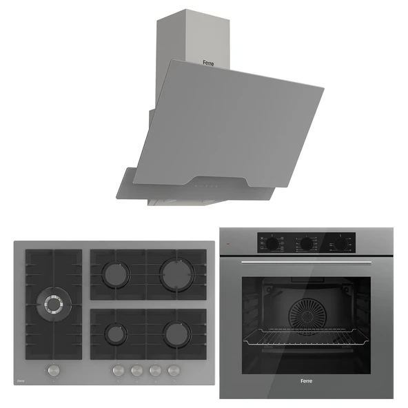 Ferre Flowart BL Modüler Seriisi 3'lü Gri Ankastre Set ( QBL62CPR-BL138-D065 )