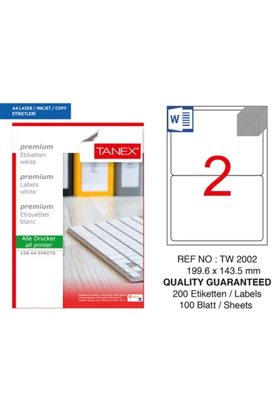 Tanex Tw-2002 199.6x143.5 Mm Lazer Etiket 100 Ad.