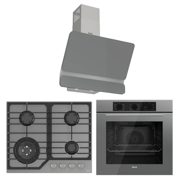 Ferre Flowart NT Asimetrik Seriisi 3'lü Gri Ankastre Set ( QBL62CPR-NT028-D082 )