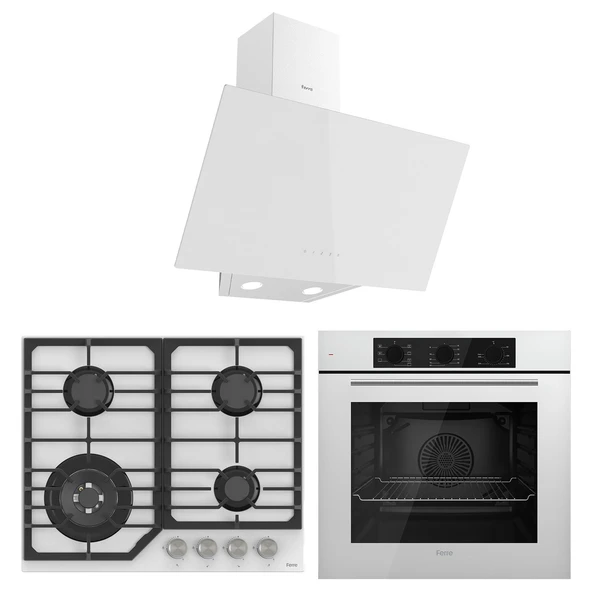 Ferre Flowart NT Asimetrik Seriisi 3'lü Beyaz Ankastre Set ( QBL62CB-NT026-D078 )