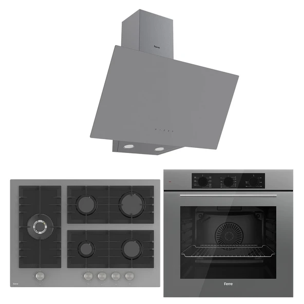 Ferre Flowart BL Modüler Seriisi 3'lü Gri Ankastre Set ( QBL62CPR-BL138-D079 ) ürün görseli