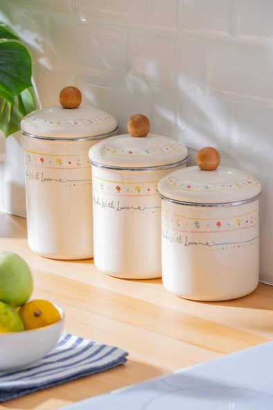 Acar XAP-07712 Made With Love Emaye 3 Parça Baharatlık Kavanoz Seti