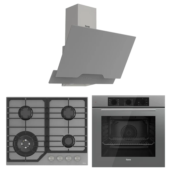 Ferre Flowart NT Asimetrik Seriisi 3'lü Gri Ankastre Set ( QBL62CPR-NT028-D065 )