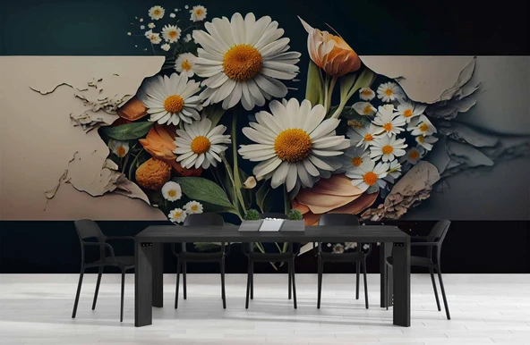 3 Boyutlu Papatya Çiçek Duvar Kağıdı - Resim 5