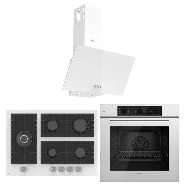 Ferre Flowart BL Modüler Seriisi 3'lü Beyaz Ankastre Set ( QBL62CB-BL136-D087 ) ürün görseli 1