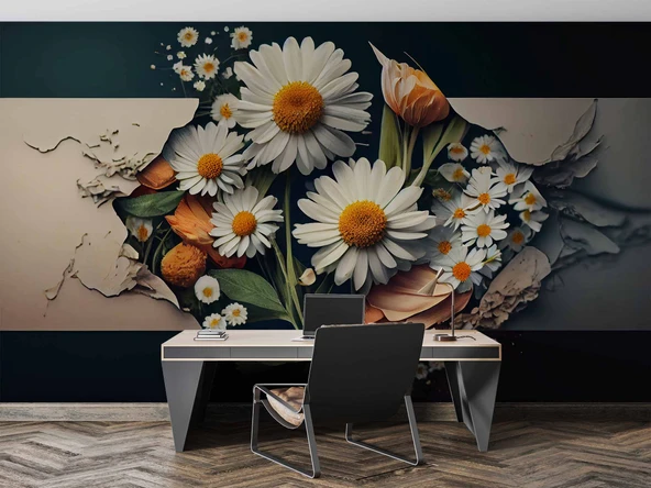 3 Boyutlu Papatya Çiçek Duvar Kağıdı - Resim 4