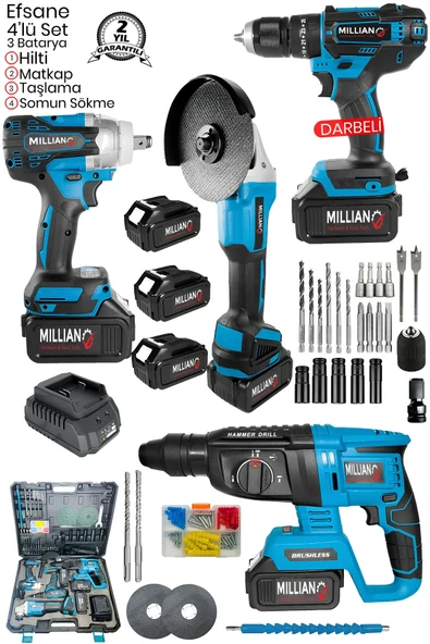 4 Lü Set Taşlama - Bijon Somun Sökme - Kırıcı Delici Matkap - Dal Budama Testeresi - Taşıma Çantalı - 3