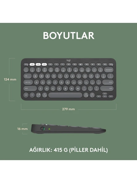 Logitech K380s Pebble Keys 2 Çoklu Cihaz Özellikli Bluetooth İngilizce Q Klavye