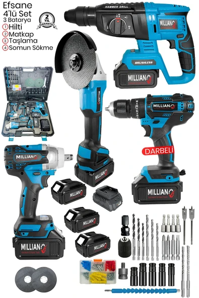 4 Lü Set Taşlama - Bijon Somun Sökme - Kırıcı Delici Matkap - Dal Budama Testeresi - Taşıma Çantalı - 2