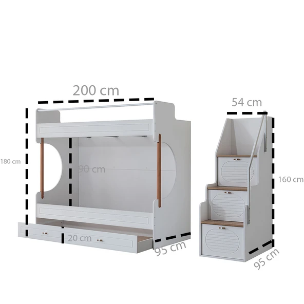 Ranza, Vita Bohem Genç Odası Takımı Yavrulu Beyaz Ranza + Dört Kapaklı Dolap - 5