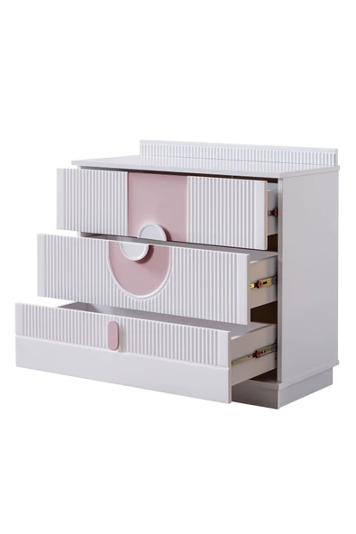 Vira Çocuk Odası Takımı, Vira 4 Kapaklı Dolap, Perla Karyola, Şifonyer, Kitaplık - Pembe - Resim 5